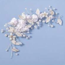 1pc Elegant Bridal Hair Accessory, Featuring White Rose & Rhinestone - Floral Vine Headpiece For Wedding, Prom, Daily Wear, Rhinestone Decorated Flower Print Soft Ceramic Valentine's Day Accessories
