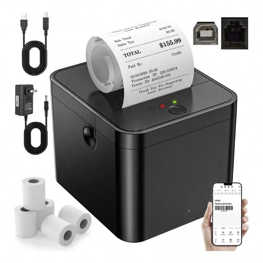 Impresora Térmica Ticket Recibos 58mm SUZWIP Bluetooth+usb Con 5 Rolls Paper - Negro1 - Ver 1