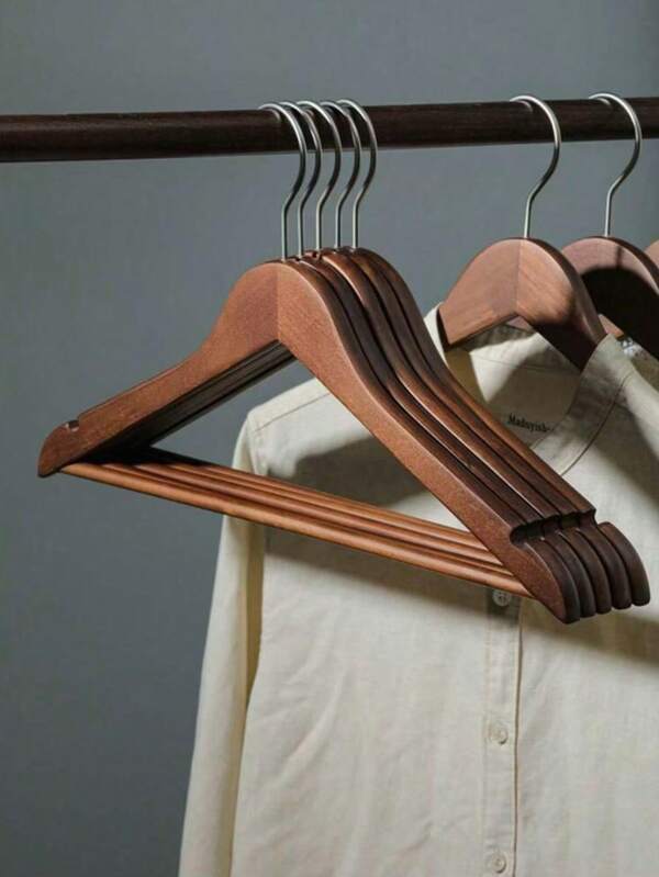 1/5 قطعة شماعة ملابس خشبية طبيعية مع مانع للانزلاق للملابس في المتاجر والفنادق