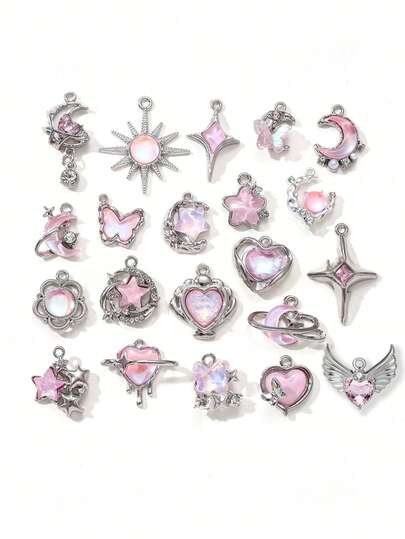 5/10/20pcs Random Pink Y2K Style Butterfly, Sun, Moon, Star, Heart Enamel Pendant Charms For DIY Necklace, Bracelet, Jewelry Making, Crafts, Keychain, Bag Charm