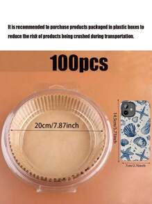 （圣诞节）100张方形和圆形空气炸锅烘焙纸，硅胶纸，带吸塑盒，9英寸，不粘防水，适用于5-8夸脱空气炸锅，纸质，适用于厨房、派对用品、节日、婚礼、斋月等场合。