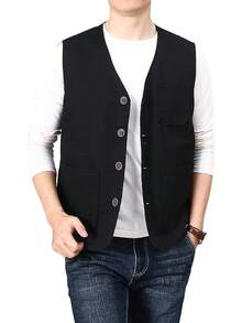 Men's Casual Outdoor Cotton Vest Lightweight Breathable Multi-Pocket Fishing Travel Vests OutwearChristmas IQWV - 02-黑色 - 查看 5