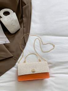 迷你时尚编织手提包（随机缝线颜色） - 橘色 - 查看 9