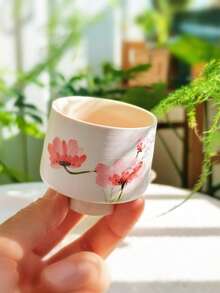 1 pieza/2 piezas Taza de té de cerámica con flores pintadas a mano, Taza de té con brillo del atardecer y mariposa, Taza de té de porcelana rosa femenina, Taza de té con tallo floral romántico, Juego de té Gongfu, Taza de té amada por las hadas, Taza de invitados para el hogar, Adecuada para todas las estaciones