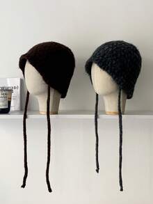 1 szt. dzianinowa czapka vintage dla kobiet, miękka i wykonana z mieszanki WaKnittedool, czapka rybaczka, jesień/zima - Nauszniki z metką z materiału szczotkowanego - Zobacz 2