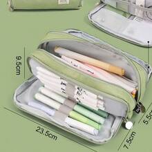 Large Capacity Pencil Case 4 Compartments, Pencil Pouch Bag With Zipper Portable Handle, Pen Case Bag Stationery Organizer For Office College School Adults Teen Girls Boys Men Women, Light Green