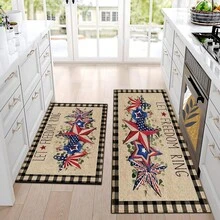 1pc Patriotic Plaid Pattern Printed Rug, Faux Wool Mat - Highly Absorbent, Easy To Clean, Suitable For Home Decor, Farmhouse, Entryway, Indoor, Room Decoration, Kitchen, Dining Room, Small Office/Home Office, Sink, Laundry Room, Doormat, Kitchen Mat, Non-Slip Mat