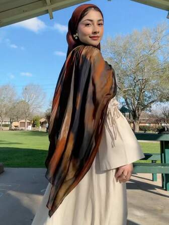 1pc Women's Scarf, Bohemian Watercolor, Marble, Ripple, Tie-Dye Print Headscarf, Suitable For Daily Wear Or Pairing With Dresses