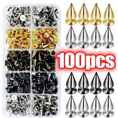 10/30/50/100 Sets DIY Kegel Nieten und Spitzen Punk Metall Silber Gold Doppelkappe Schraubnieten Runde Nägel DIY Kleidung Schuhe Tasche Kragen Accessoires