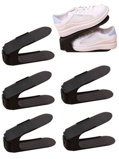 5pcs Adjustable Shoe Holder, Double-Layer Integrated Shoe Rack, Plastic Shoe Storage Rack, Space Saving Shoe Cabinet Organizer, Home Storage And Organization
