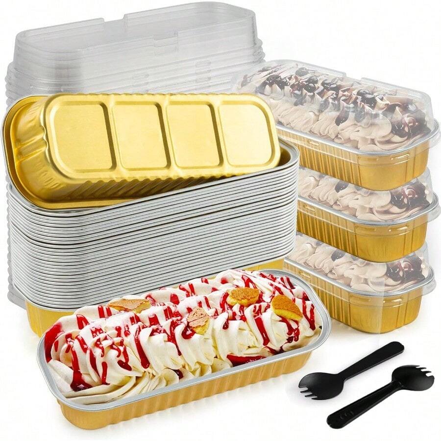 60Pcs Mini Loaf Pans Wit Li And Spoons Aluminum F Ing Pans Rectangle Mini Cake Pans Wnie Ing Cups  S Party Gold