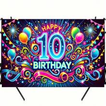 2D Flat, Perfect For Birthday Decor & Camera Shooting, Polyester, Happy Birthday Elements Background Cloth, Suitable For Indoor/Outdoor Party, Photography, Home Decor, Garage Door Display, No Electricity Required, Birthday Party Decoration