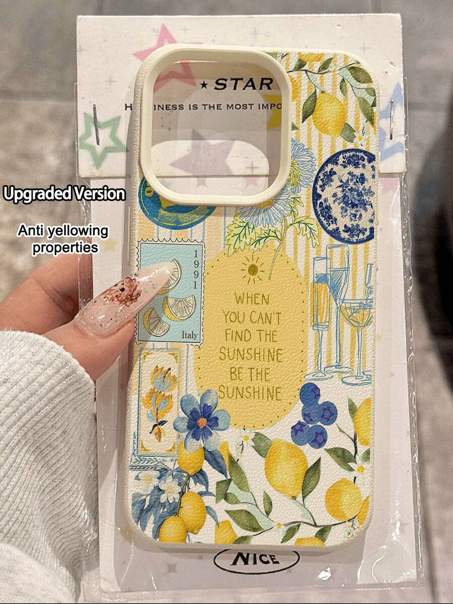 1 件时尚夏季柠檬拼布竖条纹纹理防摔软手机壳，适用于苹果和手机 - 彩色 - 查看 1