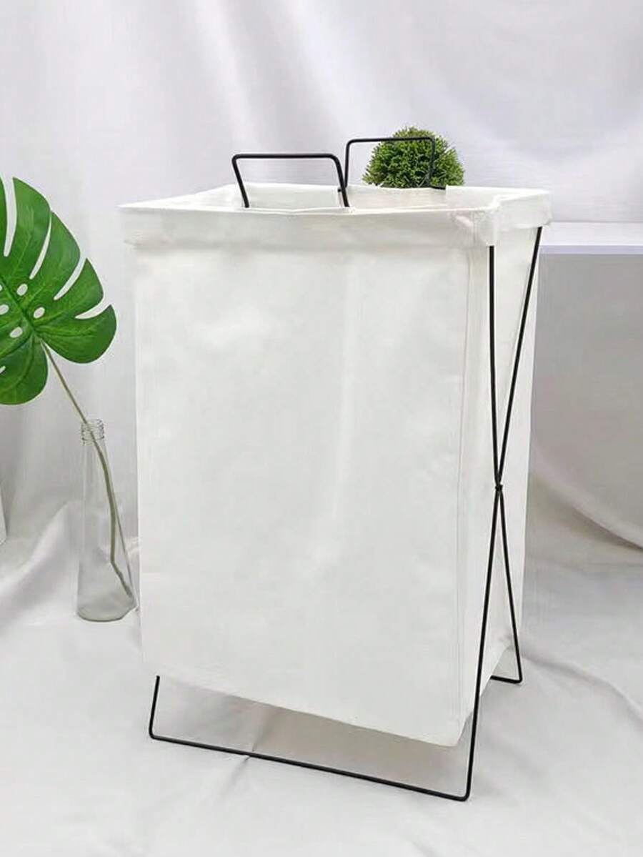 1 件带支架的可折叠洗衣篮，大号布艺脏衣篮，玩具和零食收纳篮 - 白色 - 查看 1