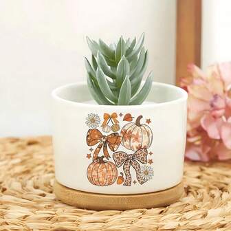 Jarrones exteriores de flores de otoño con calabaza de cerámica para plantas de interior - Macetas pequeñas de suculentas con drenaje, decoración de plantas y soportes de macetas para plantas de exterior - Ideal para la decoración del hogar, la sala de estar y como un regalo pensativo para los amantes de las plantas