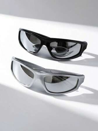 2 st vita bågar med kvicksilverlinser, moderiktiga glasögon, unisex Y2K streetwear-glasögon, lämpliga för vardagsbruk, sommarstrandsemester, utomhus, resor