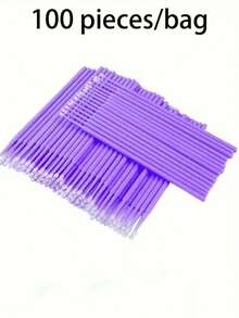 100pcs Black/Purple Micro Brushes For Eyelash Extension And Makeup - 2.0mm Precise Brush Head, Fragrance-Free, No Power Needed, Fluffy White Bristles, Makeup Tools And Accessories, Makeup Application | Fashionable Handle Design | Synthetic Bristles - Multicolor - View 7