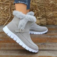 Women's Faux Fur - Trimmed Suede Ankle Boots: Warm & Stylish Winter Essential - Grey - View 4