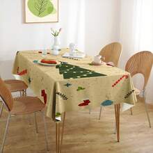Față de masă din poliester ușor, cu model de pom de Crăciun, dreptunghiulară/pătrată, impermeabilă, anti-ride, pentru decorarea interiorului și exteriorului, dormitorului, băii, bucătăriei și sufrageriei, pentru cadouri de Crăciun, petrecere de ziua de naștere, decor de picnic de sărbători, toamna și iarna