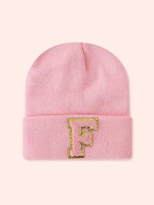 1 Stück Kinder Rosa 26 Buchstaben gestrickte Mütze, Kleinkind Jungen Mädchen warme Beanie Kappe, geeignet für Outdoor, Alltag, windundurchlässig & warm