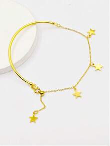 1件纪念毕业季半缝饰品扣圆线钢球流苏手链多种款式女士时尚星星月亮铃铛手链生日礼物饰品 - 金色 - 查看 12