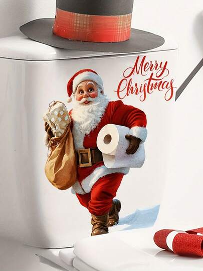 1 Stück Weihnachtsmann Toilettensitz Aufkleber - 12x14 Feiertagsbad Aufkleber, selbstklebend, einfach anzubringen und zu entfernen, geeignet für Feiertags-Heimdekoration, Weihnachtsbad-Dekoration Weihnachtsdekorationen Winter