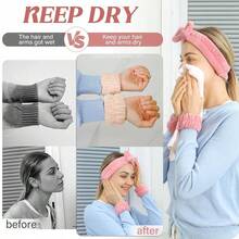Womens Wrist Towels Washing Face, Microfiber Spa Wash Band, Absorbent Wristbands Sweatband Girls Prevent From Spilling Down Your Arms 6PCS - White, Pink, Purple + 1 Count (Pack of 6) - View 4