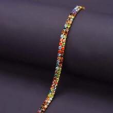 Elegant Multicolor Gemstone Women's Tennis Bracelet - Vintage Bohemian Style, Sparkling Cubic Zirconia, Adjustable Gold Clasp - Ideal For Valentine's Day And Christmas