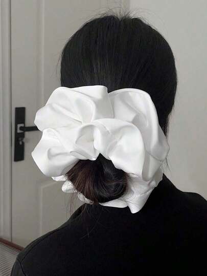 1pc White Faux Silk Large Fluffy High Elasticity Soft Smooth Texture Fashionable Casual Comfortable Wear All-Match Women's Hair Scrunchie With A Of Luxury Scrunchies Hair Ties Scrunchy Hair Ties Ponytail Accessories Elastic Band