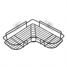 1/2 piezas Estante de baño de esquina de hierro con ganchos adhesivos, estante de almacenamiento triangular para artículos de tocador de baño, accesorios de estante de esquina para baño, sin necesidad de perforar, negro