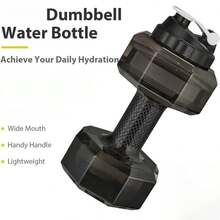 1个550/1500/2200毫升黑色注水/注沙可调节重量哑铃健身水壶，多功能便携式手臂训练工具，塑料哑铃家用健身房双用途手臂肌肉训练健身器材。