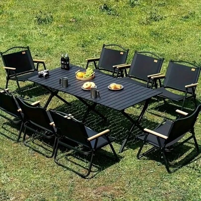 1 Stół ogrodowy Egg Roll - Klasyczny czarny mebel ogrodowy z solidną trójkątną podstawą, wytrzymałym metalowym blatem i ramą, odpowiedni na trawnik i basen - Różne rozmiary: prostokątny lub okrągły, łatwa do czyszczenia powierzchnia, dekoracja trawnika, do ogrodu, solidna konstrukcja, solidnie wykonany, materiał odporny na warunki atmosferyczne do rozrywki na podwórku