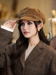 1 pièce Béret femme de couleur unie, polyvalent et rétro. Convient pour l'automne/l'hiver. Casquette d'artiste élégante. Casquette de type "newsboy" de haute qualité et chaude pour les déplacements quotidiens, le camping, les voyages, la randonnée, les parcs à thème, les cafés, les fermes, les rassemblements familiaux, les fêtes, les séances photo - MM2271 - Voir 6