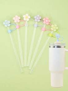 4 PIEZAS/6 PIEZAS/7 PIEZAS Tapas de silicona para sorbetes de 10 mm/0.4 pulgadas, accesorios para taza de 30/40 onzas con asa, funda para sorbete de Love Shack Fancy, tapa de sorbete con forma de flor de huevo para días festivos, tapa reutilizable para sorbete de taza