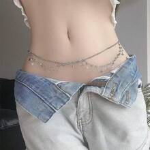 1 Exquisite Pentagram Sequin, Tassel Belt Chain Jewelry, Women's Beach Party Body Chain, Suitable For Beach Parties, Sexy Style, Shiny Style - 銀色 - 查看 1