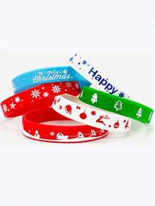 6/8 Pieces Of Christmas Silicone Wristband Set, Printed Cartoon Pattern, Holiday Party, Men's And Women's Gift Accessories, Sports Style Wristbands, Christmas Gifts - Multicolor - View 6