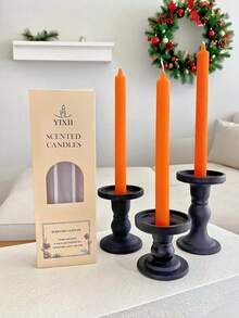 4pcs Christmas Long Scented Candles, 10-Inch Burgundy Smokeless Spiral Candle Holders With Scented Candles, Home Decor Paraffin Wax, 8-Hour Burn Time, Halloween Home Atmosphere Decor, Candle Holder Gift, Room Decor - Orange - View 3