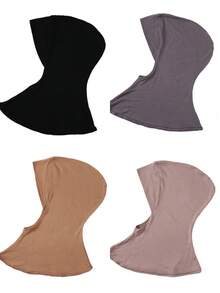 4 Peças/Conjunto Touca Interna Modal de Cor Sólida Com Capa Para o Pescoço, Elástica, Macia e Respirável para Mulheres, Lenço, Chapéu, Acessórios de Abaya, Véu Diário