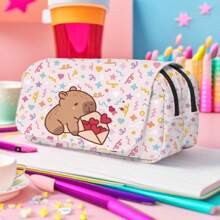 1 buc geantă de creion cu flip drăguță cu desene animate Capybara, geantă de creion cu imprimeu de desene animate de mare capacitate, potrivită pentru depozitarea pe desktop a studenților și utilizarea la birou, husă de creion, husă de creion, ghiozdan, rechizite școlare, înapoi la școală