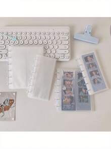 1pc偶像照片卡收藏册-4口袋塑料长方形照片套装含10本套装ins简约磨砂相册蘑菇扣活页竖版生活四格卡片册明星追星小卡片票据收纳册