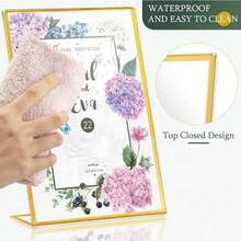 6pcs L-Shaped Acrylic Sign Holders, 5 X 7" (13X18cm), Gold Color Desktop Stands, Slanted Paper Holders, Transparent Display Racks For Menus, Flyers, Frames, Suitable For Weddings, Parties, Photo Displays