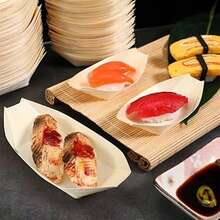 50 件/100 件 11.7 厘米小型手工木船托盘 - 抛光高品质一次性开胃菜和寿司托盘，适用于节日派对、万圣节、圣诞节、情人节、感恩节、毕业典礼 - 创意小吃和甜点容器，用于盛放食物的托盘