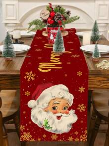1 pièce Chemin de table thème Noël, éléments adorables du Père Noël, Joyeux Noël, convient pour la décoration de centre de table de fête de Noël, décoration de table pour rassemblement de fête de Noël, 35x180cm, chemin de table en polyester.