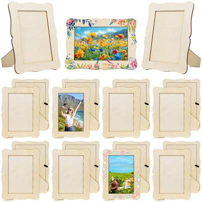 1/5/10/20 Pcs Wooden Picture Frames For Crafts, Unfinished DIY Wood Photo Frames Bulk 4x6 Inch, Standing Picture Frames For DIY Crafts, Painting, Arts Projects, Wood Decorate, Fathers Day Gift