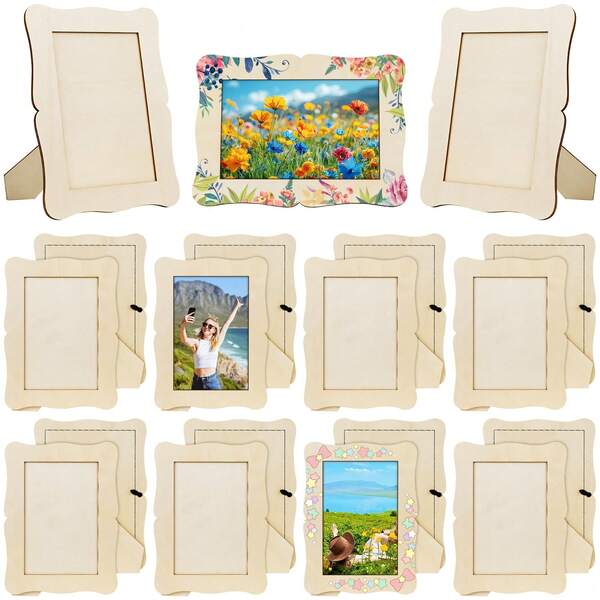 1/5/10/20 Pcs Wooden Picture Frames For Crafts, Unfinished DIY Wood Photo Frames Bulk 4x6 Inch, Standing Picture Frames For DIY Crafts, Painting, Arts Projects, Wood Decorate, Fathers Day Gift
