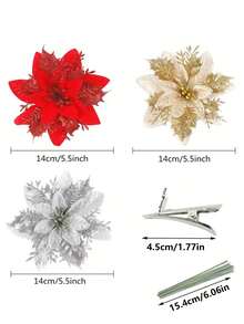 27pcs/Set Flower Design Christmas Tree Decoration,Christmas Wreath Christmas Tree Flowers Ornaments,Contains 9pcs Flowers, 9pcs Clips, 9pcs Rods, Suitable For DIY Christmas Wedding Party Happy Decorations, Christmas Tree Decoration Supplies, Scene Decorations, Holiday Home Decorations, Corridor Office Courtyard Decorations