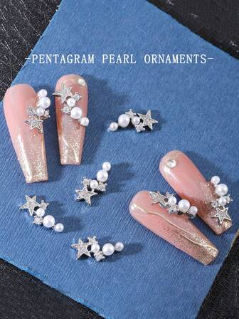 2個、5個、10個 ダングルスター フォーパール デザイン ネイルアート デコレーション 3D ゴールドメタル パール きらめき ネイルデコレーション DIY ネイルアートクラフト ヨーロッパ&アメリカンライトラグジュアリースタイル ジルコニア ネイルスター ダイヤモンドデコレーション、シンプルで多用途な3Dメタルフラッシュダイヤモンド、Y2kメタルテクスチャーDIYネイルアートデコレーション、ネイルラインストーン フォールスネイルデコレーションアクセサリー ネイルチャーム ネイルサプライ ネイルジェム