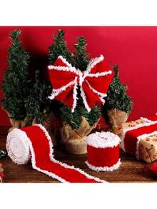 1 Stück Weihnachtsrotes Band mit weißem flauschigem Rand, perfekt zum Verpacken von Weihnachtsgeschenken, Weihnachtsbaumdekorationen, DIY Kranz-Accessoires, Weihnachtsgeschenke, Heimdekoration, Bouquet-Wickelband, perfekt für Partys und Geschenkdekorationen. Weihnachtsdekoration Raumdekoration Winter