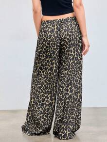 Leopard Print Casual Wide Leg Elastic Waist Loose Pants, Comfortable For Spring, Summer, Autumn - Multicolor - View 4