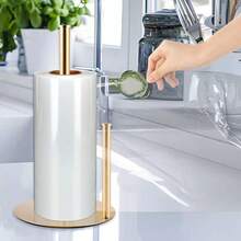 Stainless Steel Gold/Black Desktop Tissue Paper Holder, Kitchen Roll Paper Towel Rack, Cling Film Storage Rack, No Drilling Required, Freestanding Dual Bar Kitchen Paper Towel Holder - Multicolor - View 4